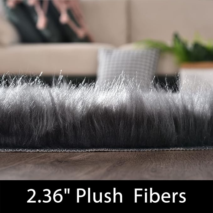 Latepis Hallway Runner Rugs 2x10 Dark Gray Faux Wool Fur Rug Wasgable Non Slip Fluffy Rug for Living Room Luxury Home Décor Rectangle