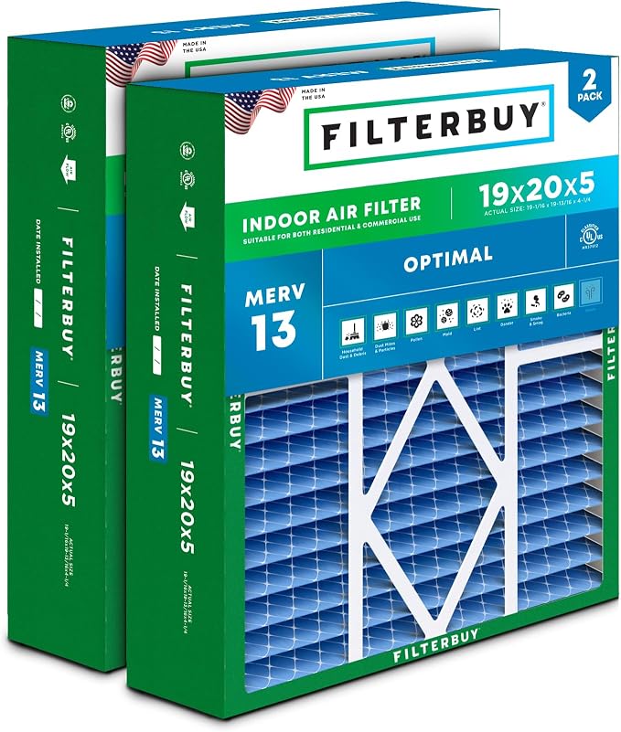 Filterbuy 19x20x5 Air Filter MERV 13 Optimal Smoke & Allergy Defense, Pleated by Filterbuy