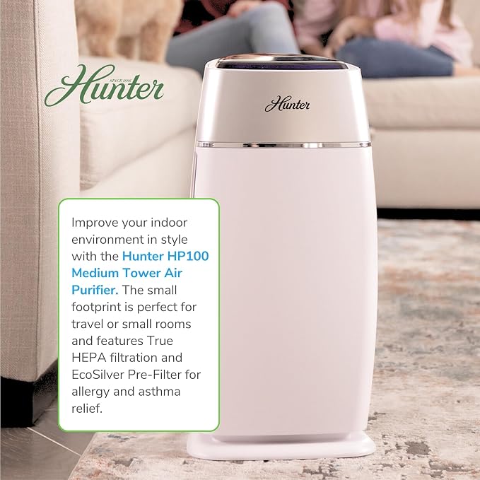Hunter Fan Company HP100WHS Air Purifier, Small Tower - Image 6