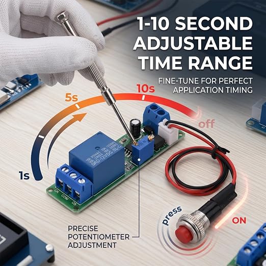 Timer Relay Module, DC 12V Adjustable Timer Delay Turn Off Module Timing Relay - Image 7