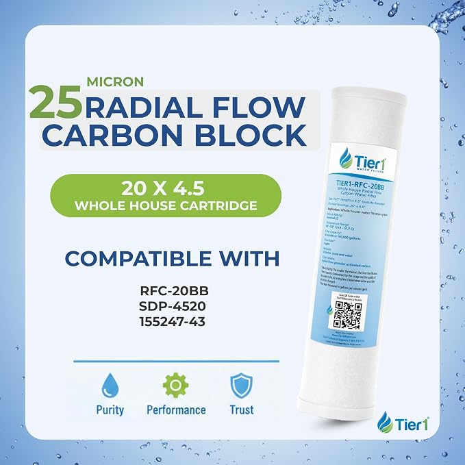 Tier1 25 Micron 20 x 4.5 Water Filter | Whole House Radial Flow Carbon Filter - Image 2