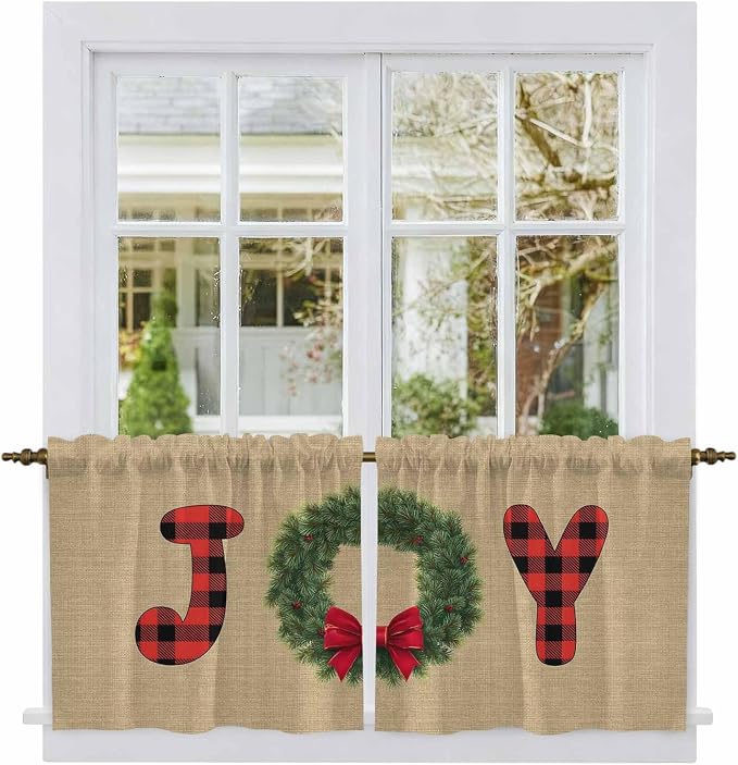 Red Green Christmas Kitchen Tier Curtains 36 Inch Long 2 Panel Set, Rod Pocket - Image 2