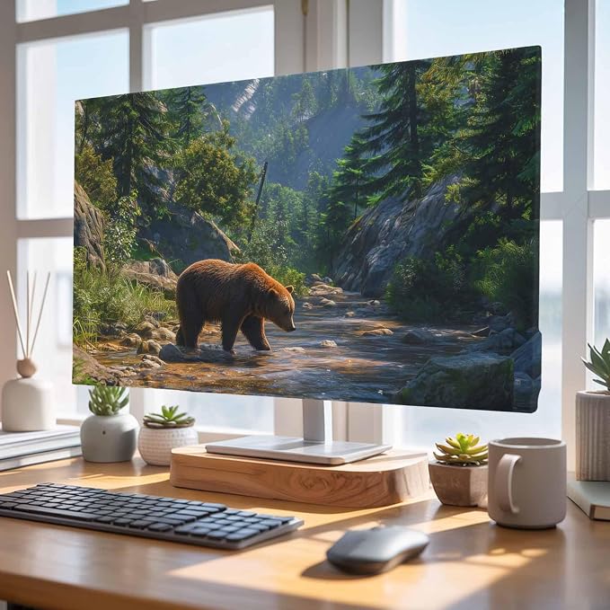 Bear Forest Mountains River Indoor TV Cover, Elastic TV Screen Protector by Unknown