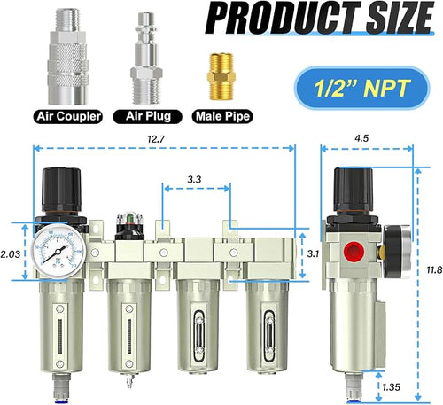 1/2" NPT Heavy Duty Industrial Grade 4 Stage Air Drying System, Auto Drain - Image 2