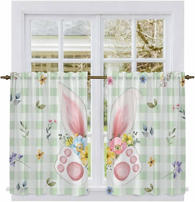 Easter Kitchen Curtains 54 Inch Long 2 Panel Set, Rod Pocket Window Curtains - Image 2