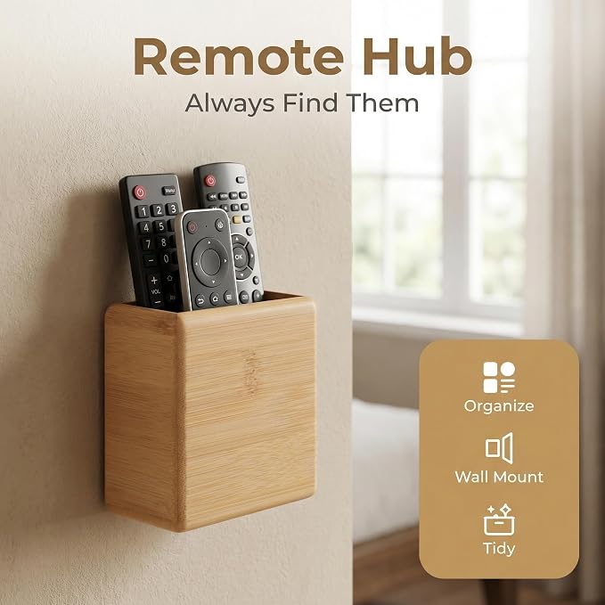 Garneck Bamboo Remote Control Holder Wall Mount - Image 5