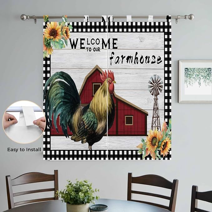 Farmhouse Rooster Bedroom Curtains 72 Inch Length, Window Curtains Tab Top - Image 4
