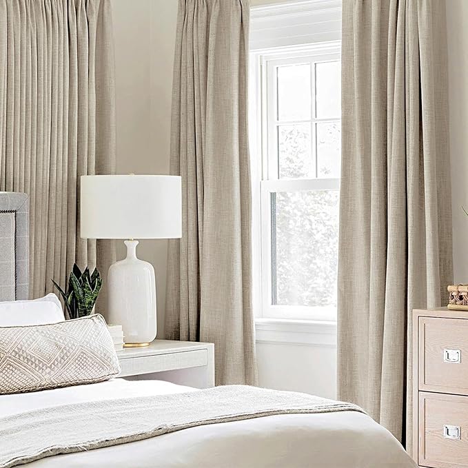 MIULEE Linen Curtains for Bedroom 100% Blackout Thermal Insulated Stone Grommet Room Darkening Curtains & Drapes Fall Decor for Living Room Nursery 52 x 45 Inch (2 Panels)