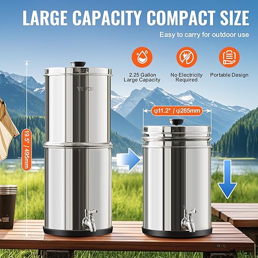 VEVOR Gravity-fed Water Filter System, 2.25G 304 Stainless-Steel Countertop - Image 5