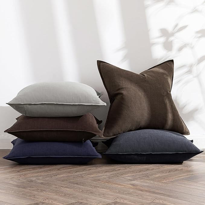 MIULEE Decorative Linen Pillow Covers 18x18 Inch Light Gray Boho Farmhouse Neutral Couch Throw Pillows for Bed Pack of 2 Accent Modern Pillowcase Sofa Livingroom Home Decor