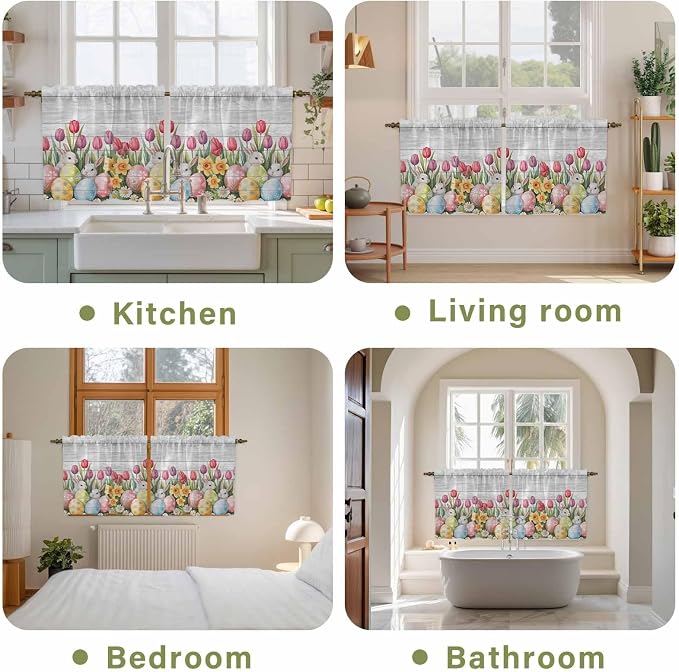 Easter Kitchen Tier Curtains 36 Inch Long 2 Panel Set, Rod Pocket Half Window - Image 8