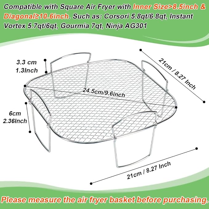 BYKITCHEN 8 Inch Square Air Fryer Rack, Stainless Steel Dehydrator Rack - Image 2