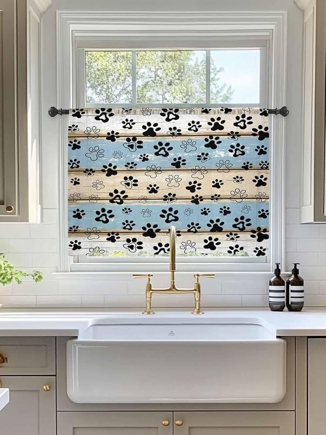 Sheer Curtains 45 Inch Length, Vintage Farmhouse Rustic Wooden Grain Privacy - Image 3