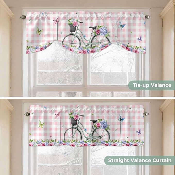 Spring Tie Up Valance Curtains for Windows, Kitchen Curtains Window Shades - Image 5