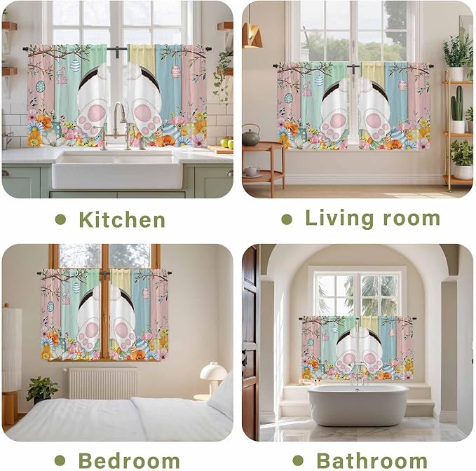 Easter Kitchen Tier Curtains 45 Inch Long 2 Panel Set, Rod Pocket Short Window - Image 8