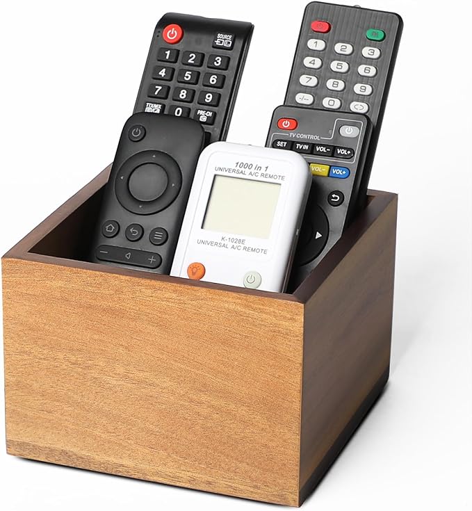 LBEMEY Remote Control Holder Caddy, Farmhouse Acacia Wood TV Remote Holder by LBEMEY