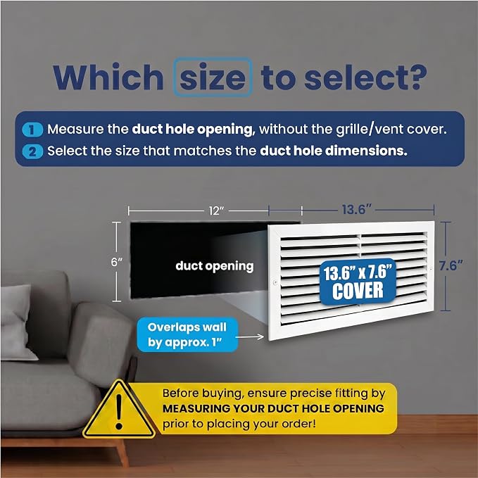 6x12 Inch Aluminum HVAC Wall Register 1-Way Air Flow Vent Cover Wall or Ceiling - Image 2
