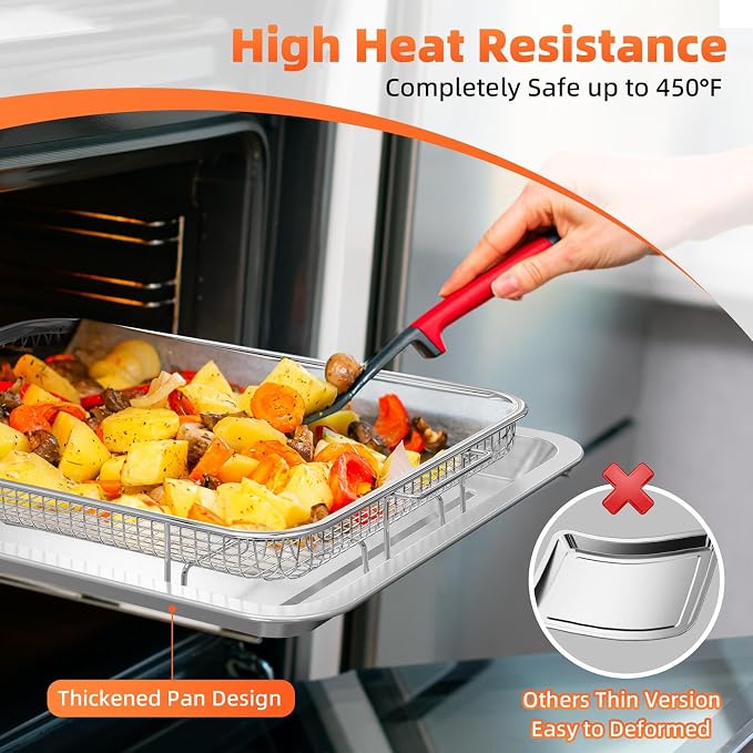 Air Fryer Basket for Oven, 2 Set Oven Air Fryer Basket and Tray - Image 6