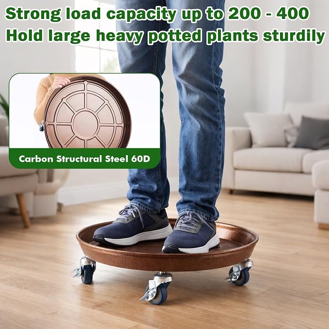 3 Packs Metal Plant Caddy with Wheels 13" Rolling Plant Stand Heavy Duty Plant - Image 4