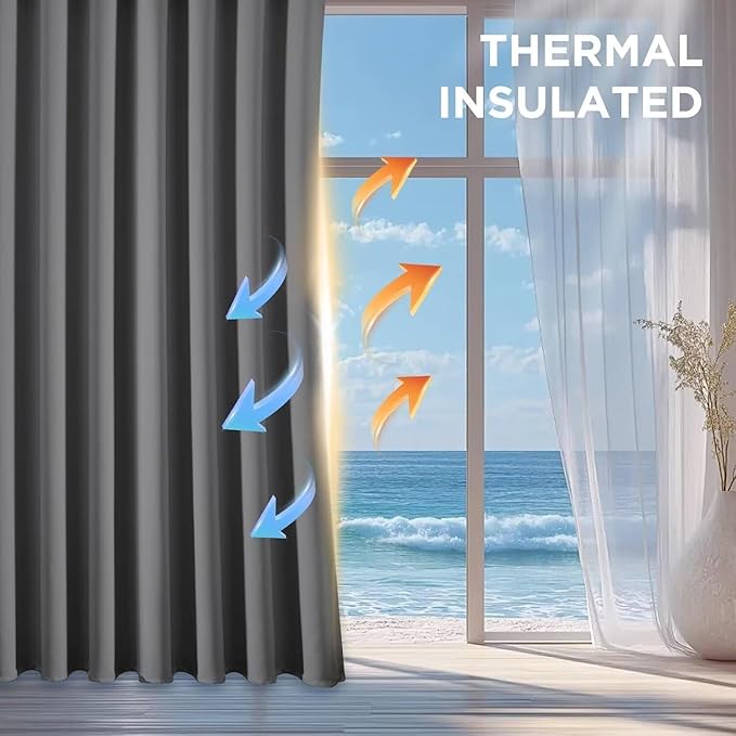 Joydeco Blackout Curtains 84 Inch Length 2 Panels Set, Thermal Insulated Long Curtains& Drapes 2 Burg, Room Darkening Grommet Drapes for Bedroom Living Room Window (Light Grey, W52 x L84 Inch)