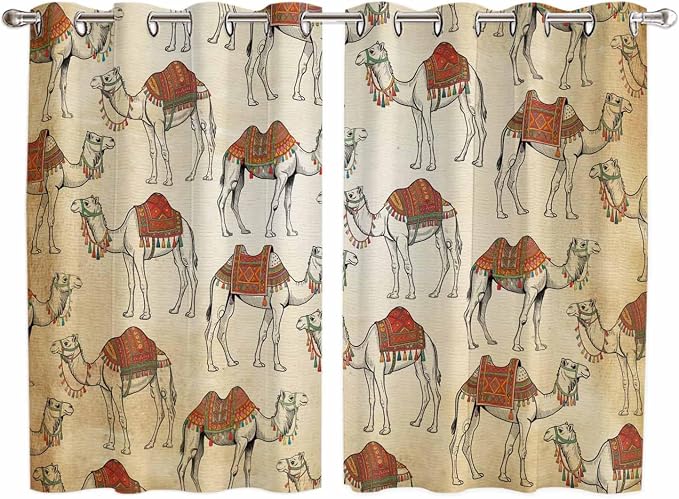 2 Panel Kitchen Cafe Curtains, Desert Sand Camel Sunlight Filtering Nature Air by Hokiten