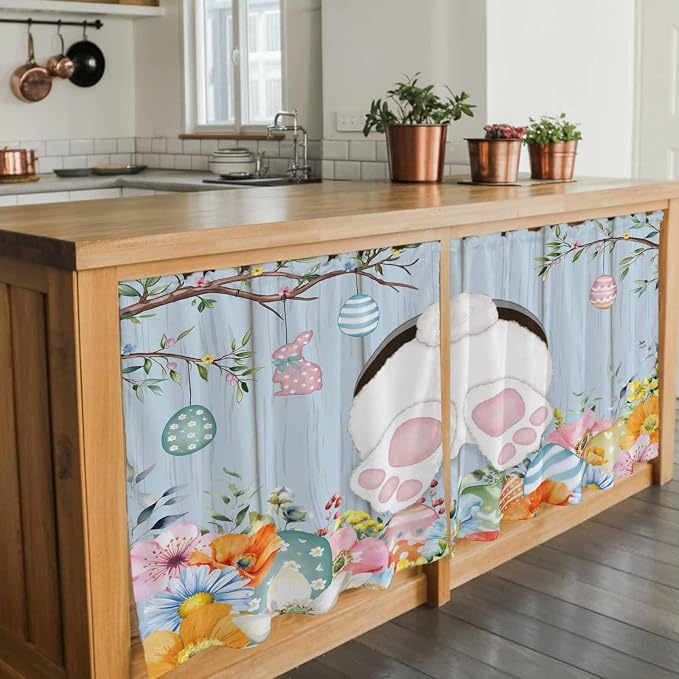 Easter Kitchen Tier Curtains 36 Inch Long 2 Panel Set, Rod Pocket Half Window - Image 7