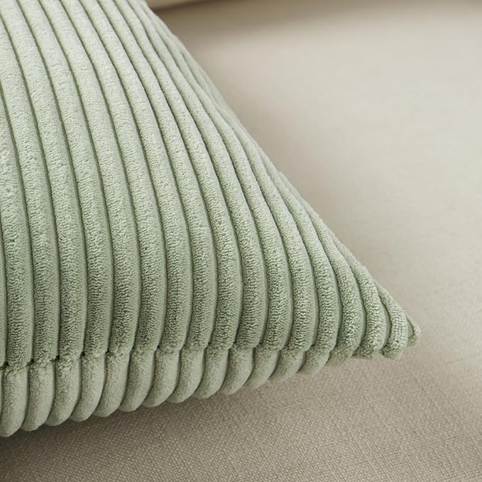 Fancy Homi 2 Packs Sage Green Lumbar Decorative Throw Pillow Covers 16x28 Inch for Living Room Couch Bed, Rustic Farmhouse Boho Home Decor, Soft Striped Corduroy Rectangle Accent Cushion Case 40x70 cm