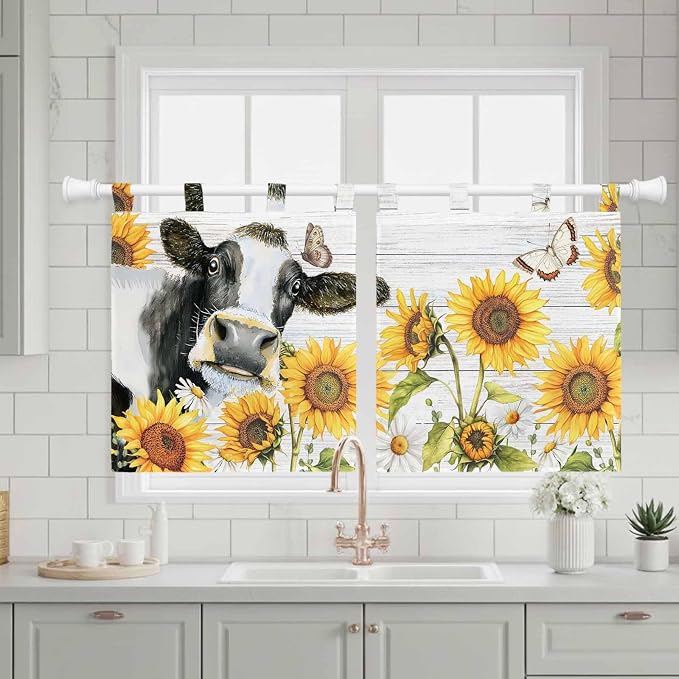 Retro Farmhouse Floral Kitchen Curtains 36 Inch Length, Small Window Curtains - Image 3