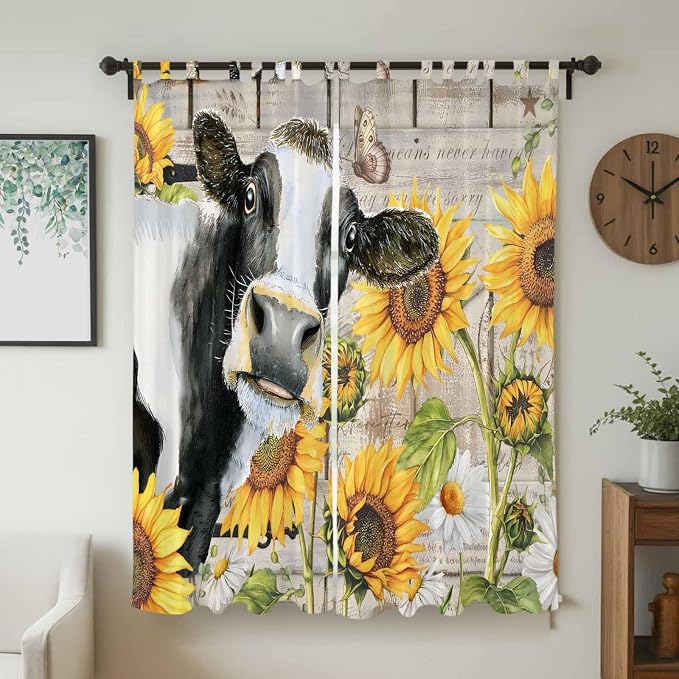 Yellow Sunflowers Living Room Curtains 96 Inch Length, Window Curtains Tab Top - Image 2