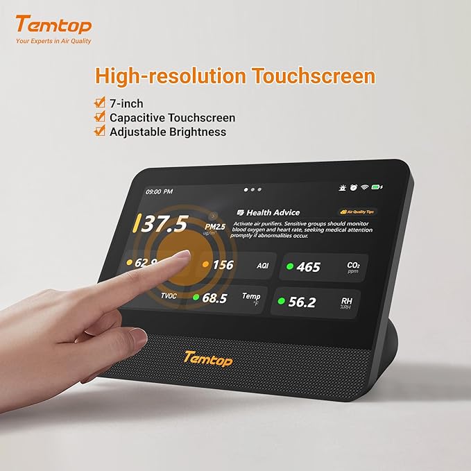 Temtop WiFi Air Quality Monitor M100 2nd Gen, 7 Inch Touchscreen CO2 Detector & - Image 3