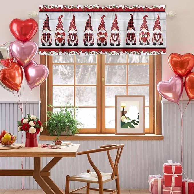 I Love U Valance Curtains for Kitchen, Valentine's Day Dwarf Romantic Wood - Image 7