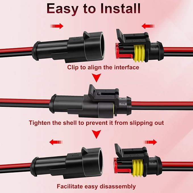 10Pcs Car Waterproof Electrical Connector, 2 Pin Connector, 16 AWG 2 Wire - Image 3
