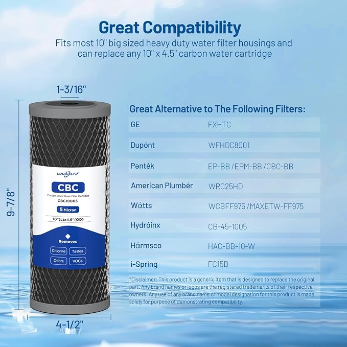 5 Micron 10" x 4.5" Whole House Activated CTO Carbon Block Water Filter - Image 2
