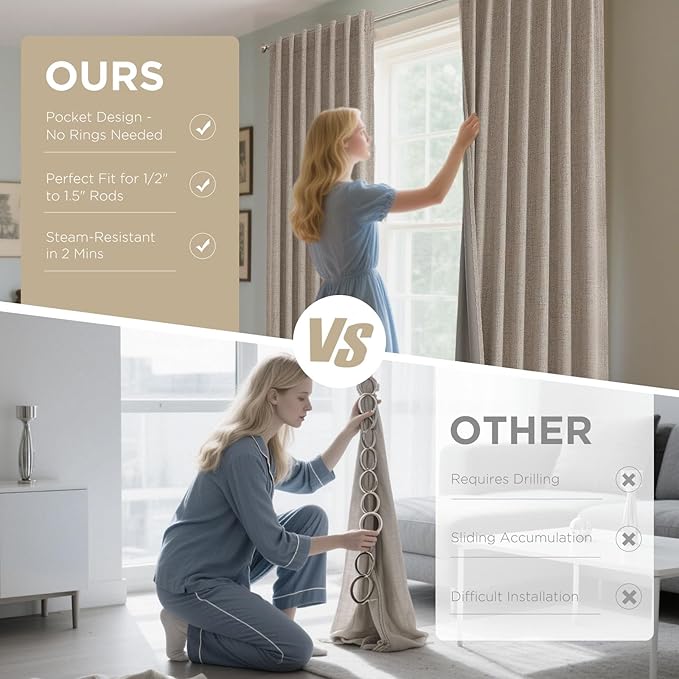 Joydeco Linen Blackout Curtains for Bedroom - 100% Light Blocking 1 Panels, Linen Drapes 70" W x 96" L, Thermal Insulated Room Darkening Curtains for Living Room, Rod Pocket & Back Tabs