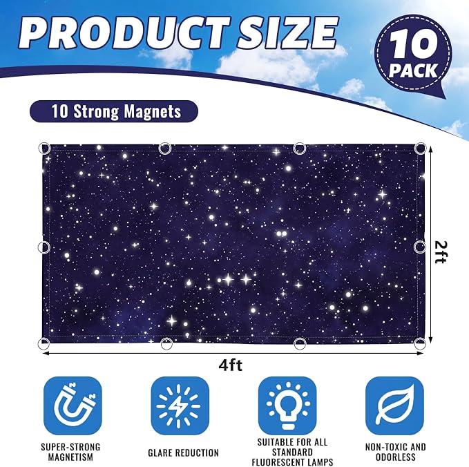Funtery 10 Pack Magnetic Fluorescent Light Covers, 4 x 2 ft Ceiling Light - Image 2
