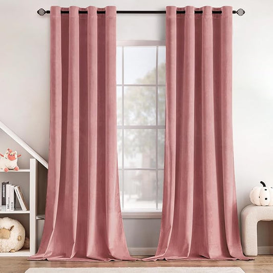 MIULEE Blush Pink Velvet Curtains Thermal Insulated Soundproof Room Darkening Blackout Curtains/Grommet Black Out Window Drapes for Home Theatre/Girls Room/Wedding Decor 52 x 108 Inches Set of 2