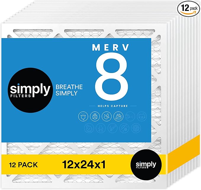 Simply 12x24x1 Air Filter, Merv 8, MPR 600, 12 Pack, Furnace Air Filter by SimplyFilters