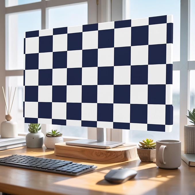 Navy Blue White Checker Indoor TV Cover, Elastic TV Screen Protector Buffalo - Image 4