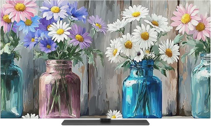 Rustic Flower Vase Retro Wood Indoor TV Cover, Elastic TV Screen Protector - Image 2