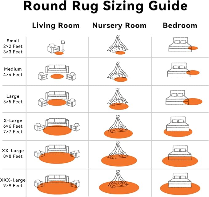 OLANLY Orange Round Rugs for Bedroom - Machine Washable, 2 ft Circle Area Rugs for Living Room, Soft and Fluffy Shaggy Carpet for Teen Girl and Boys, Nursery Rooms, Dorms, Home Decor Aesthetic
