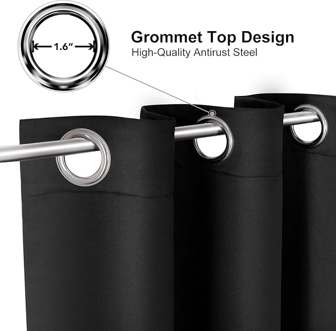 ChrisDowa Small Window Curtains 50 inches Long for Bedroom - Grommet Short Thermal Insulated Room Darkening Curtains for Kitchen (2 Panels, Black, 29 x 50 Inch)