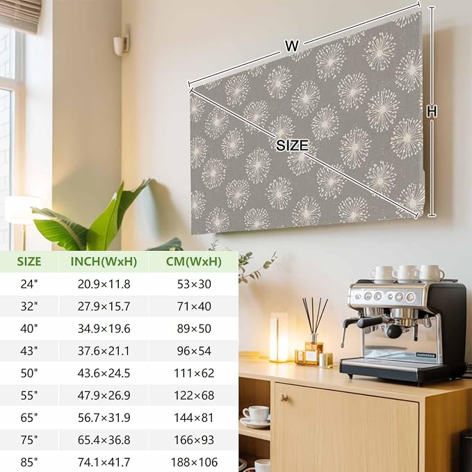 Abstract Dandelion on Grey Indoor TV Cover, Elastic TV Screen Protector Vintage - Image 3