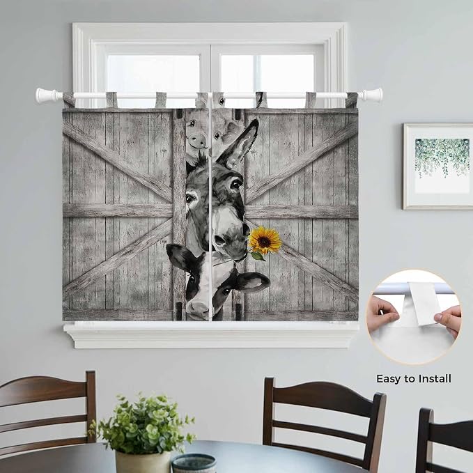 Funny Farm Animals Bedroom Curtains 63 Inch Length, Window Curtains Tab Top - Image 4