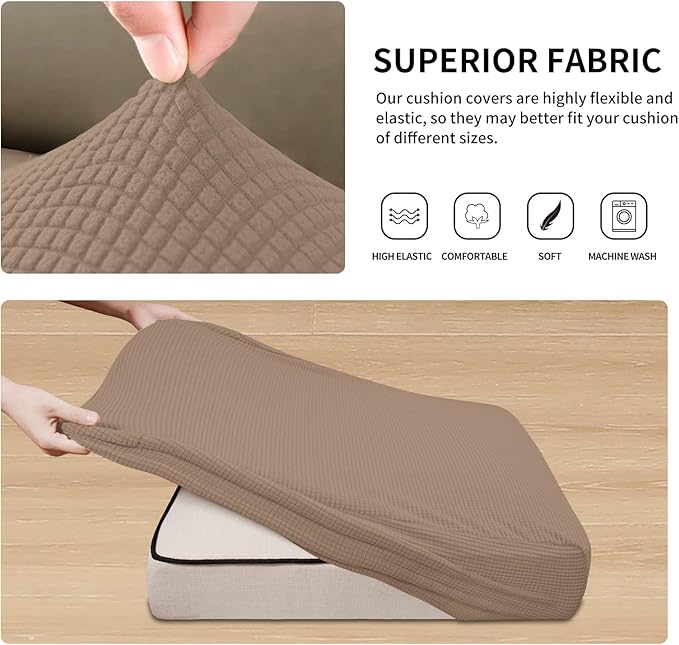 Easy-Going Stretch Individual Loveseat Couch Cushion Cover Sofa Cushion Furniture Protector Sofa slipcover Soft Flexibility with Elastic Bottom (2-Piece Loveseat Cushion Cover, Camel)