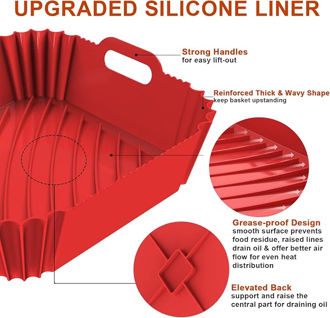 2 Pack Silicone Air Fryer Liners Reusable, 7.1 Inch Airfryer Liners 4-7 QT - Image 3