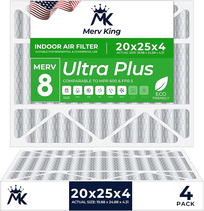 MervKing 20x25x4 Air Filter Actual Size: 19.88" x 24.88" x 4.31" MERV 8 MPR by MervKing