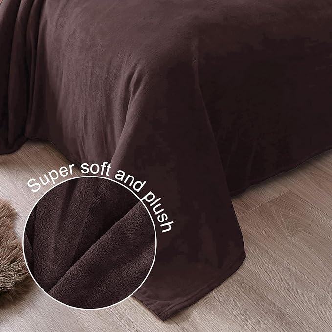 Exclusivo Mezcla Fleece Blanket King Size for Bed, Super Soft and Warm, All Season, Cozy, Plush, Lightweight, 90x104 Inches, Coffee