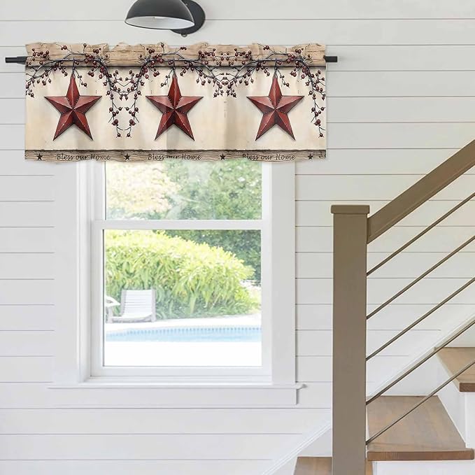 Farmhouse American Valances for Windows, Country Star Berries Vintage Wood - Image 5