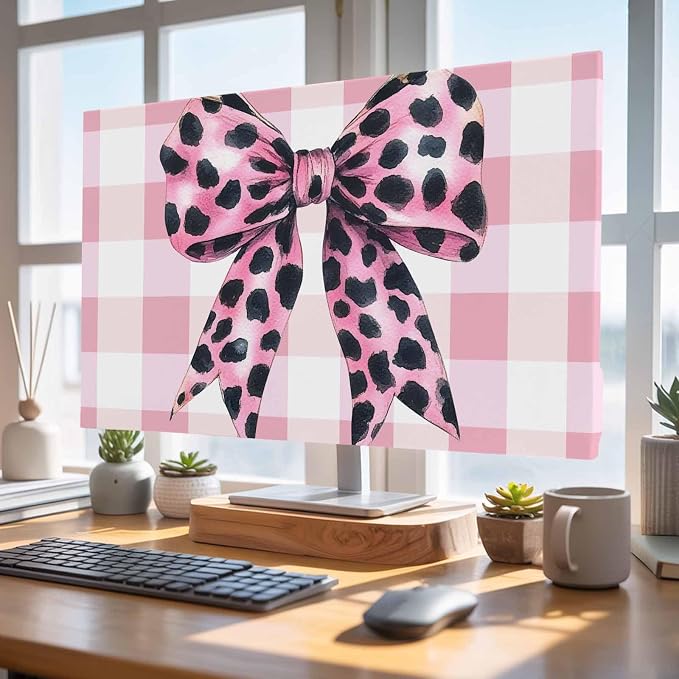 Pink Leopard Print Bow Indoor TV Cover, Elastic TV Screen Protector Check - Image 4