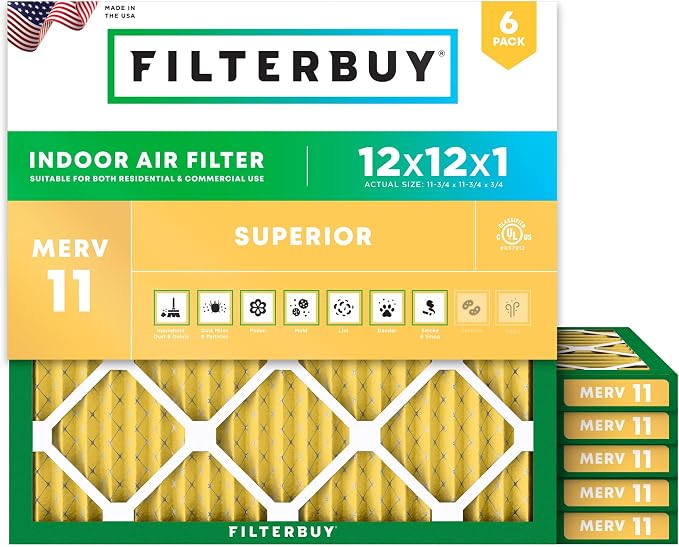 Filterbuy 12x12x1 Air Filter MERV 11 Superior Pet & Allergy Defense, by Filterbuy